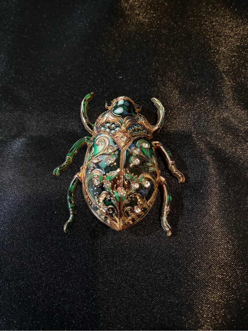 Ornate Green Enamel Beetle Accent Figurine